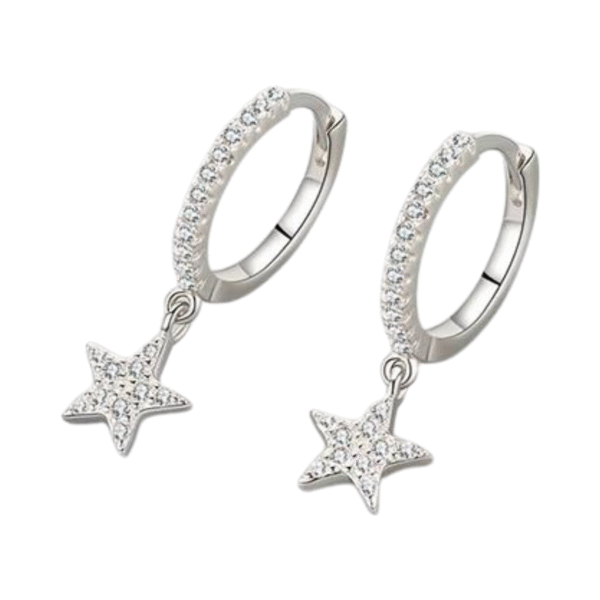Argola de Prata 925, Pingente Estrela - Cd. 8624